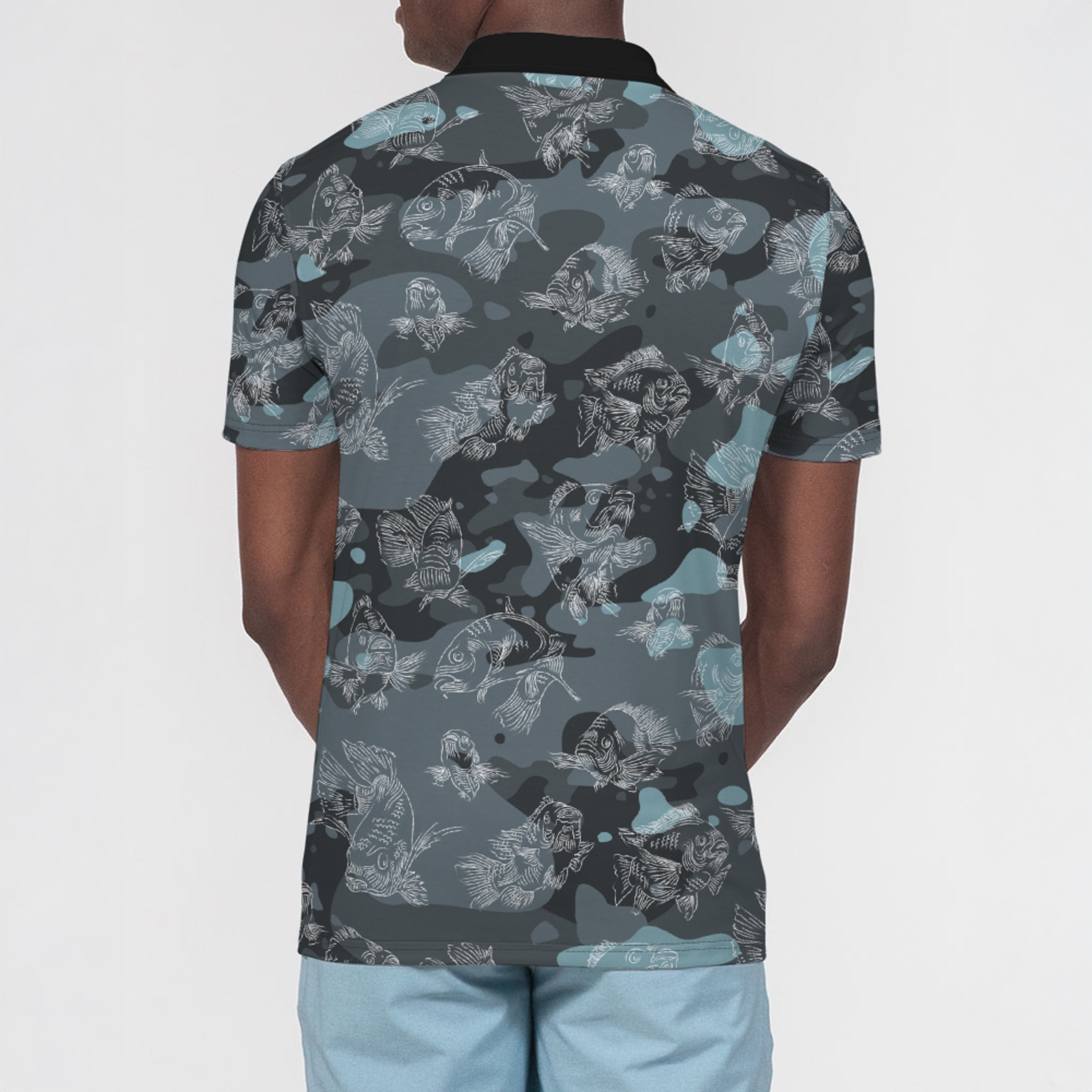 Person wearing a patterned shirt with a white background