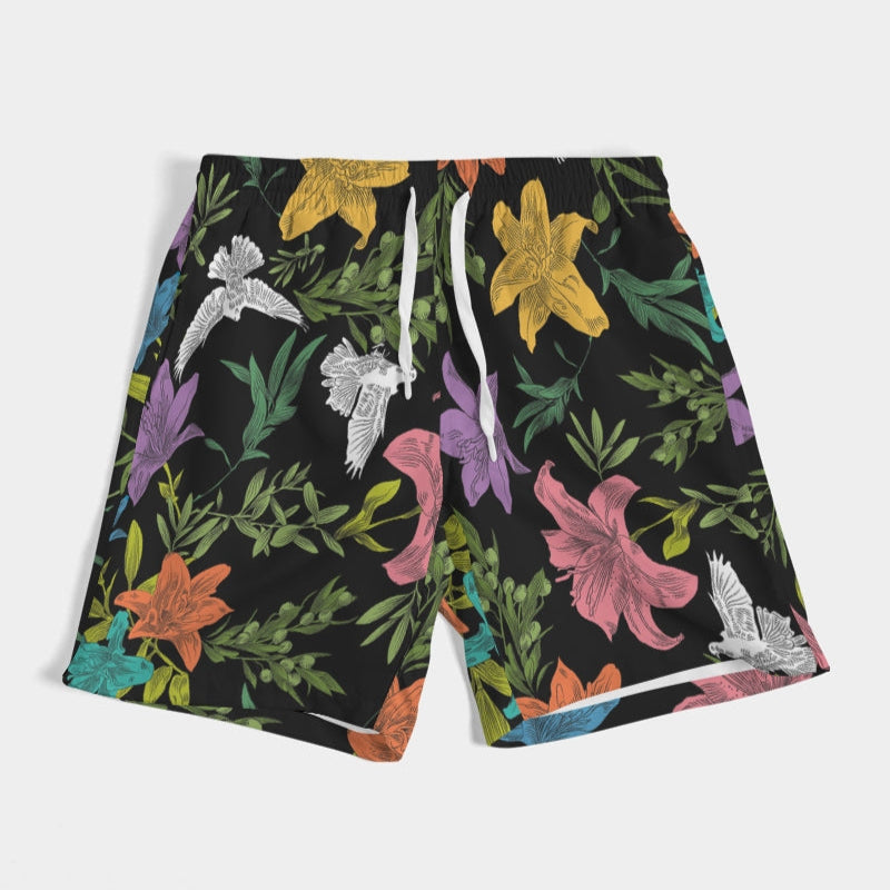 Floral patterned shorts on a white background