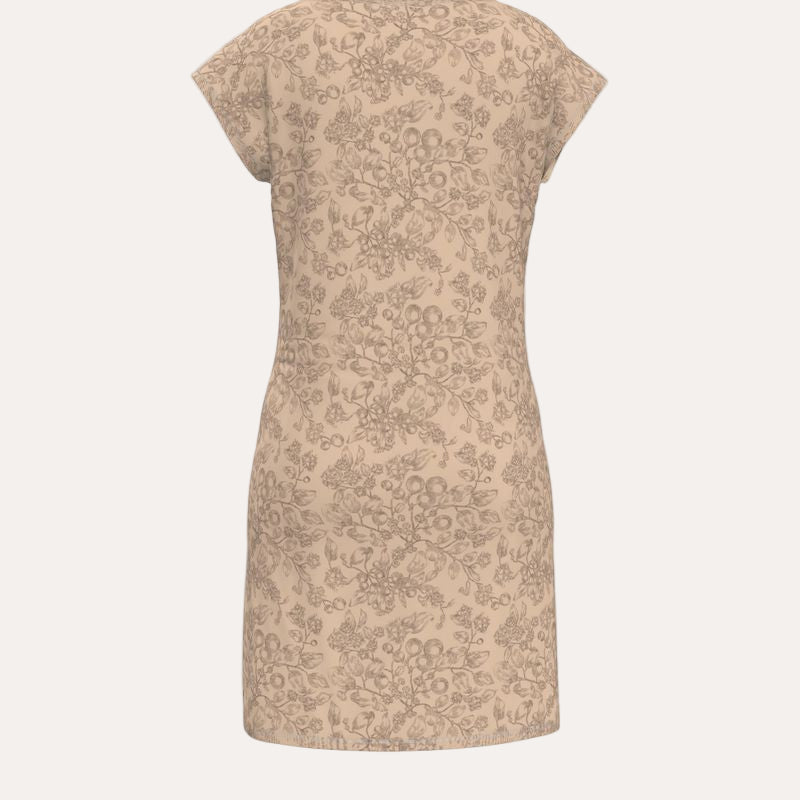 Beige floral dress on a white background